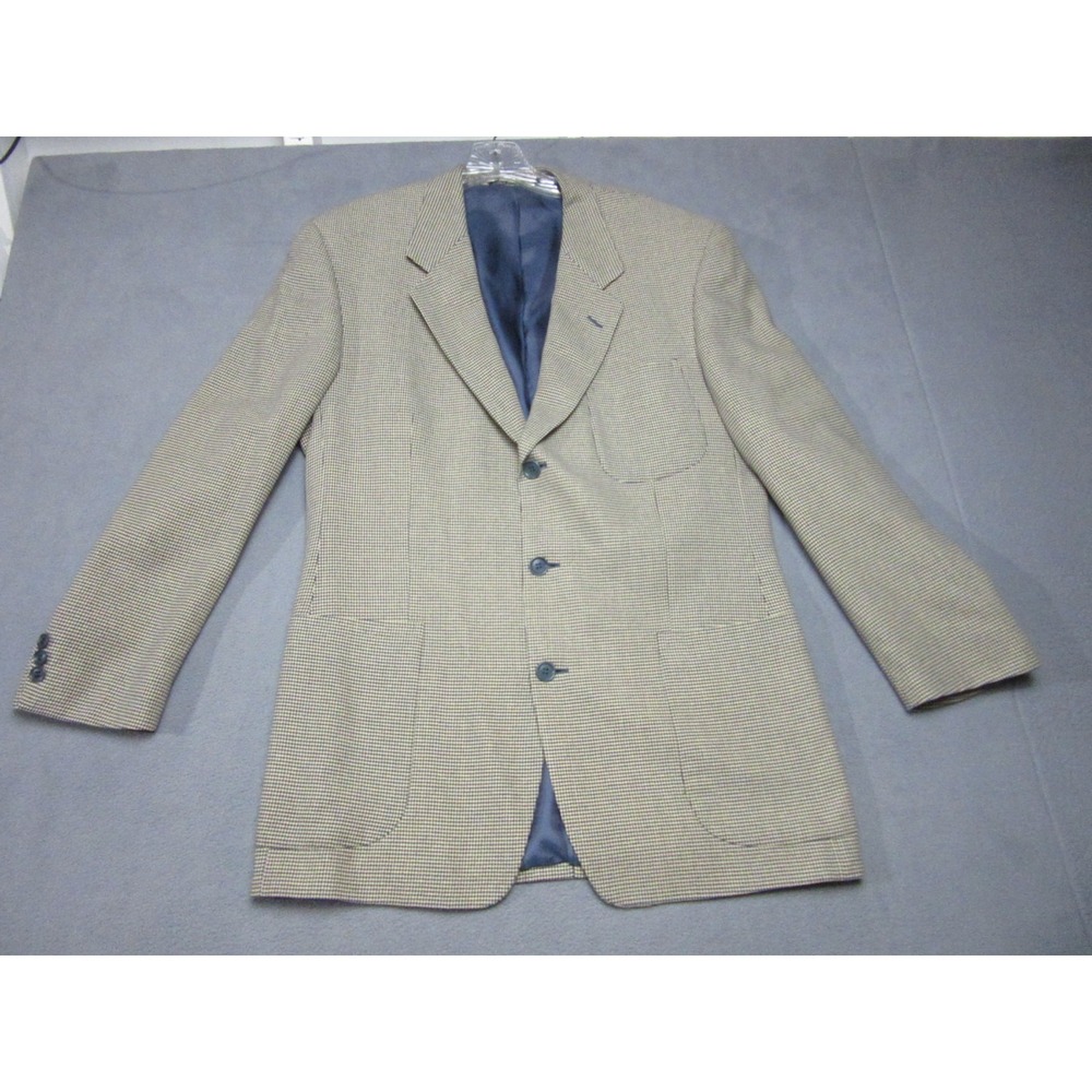 Ermenegildo Zegna Sport Coat Blazer Mens 50 Beige Blue Micro Check Silk Wool